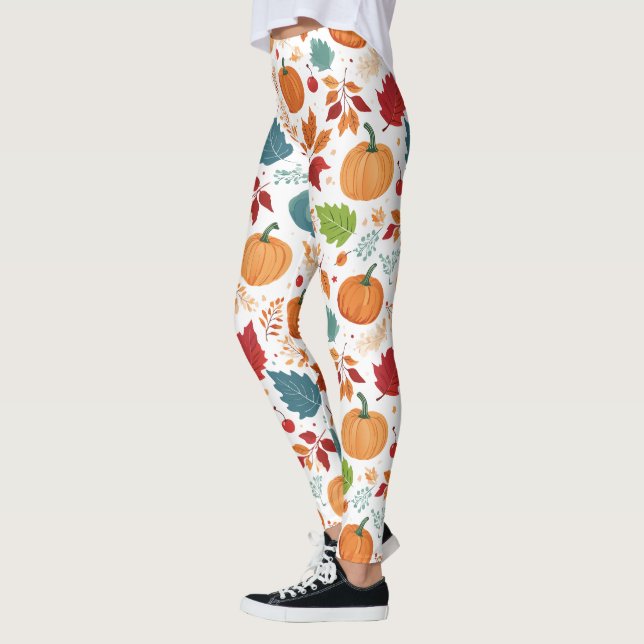 Halloween Colourful Pumpkins and leaves Leggings (Left)