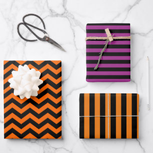 Halloween colours black orange purple  wrapping paper sheet