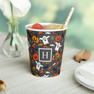 Halloween colours symbols pattern paper cups