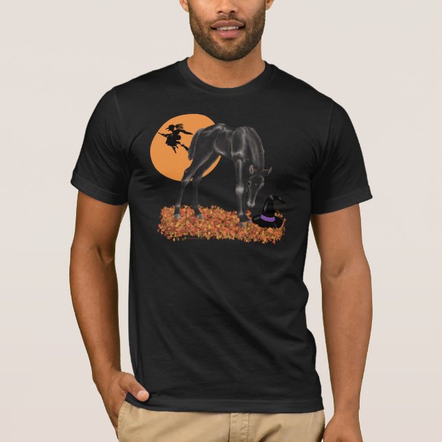 Halloween Colt Witch's Hat Fall Leaves T-Shirt (Front)