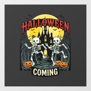 Halloween Coming Dancing Skeletons Castle Pumpkins