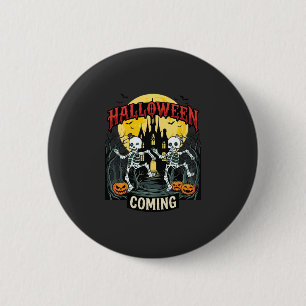 Halloween Coming Dancing Skeletons Castle Pumpkins 6 Cm Round Badge