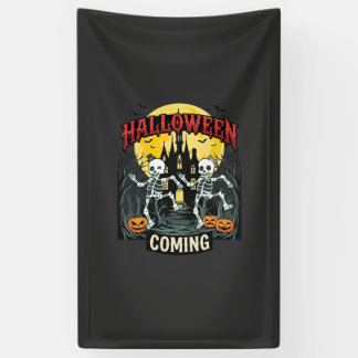 Halloween Coming Dancing Skeletons Castle Pumpkins Banner