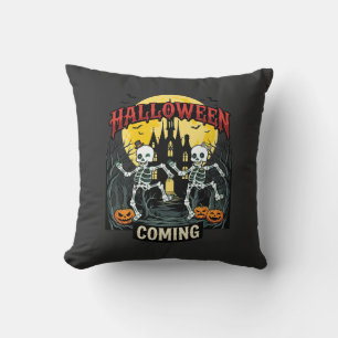 Halloween Coming Dancing Skeletons Castle Pumpkins Cushion