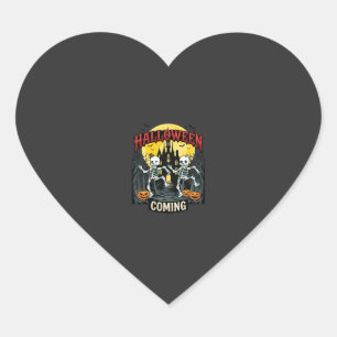 Halloween Coming Dancing Skeletons Castle Pumpkins Heart Sticker