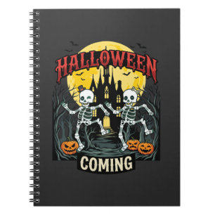 Halloween Coming Dancing Skeletons Castle Pumpkins Notebook