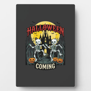 Halloween Coming Dancing Skeletons Castle Pumpkins Plaque
