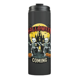 Halloween Coming Dancing Skeletons Castle Pumpkins Thermal Tumbler