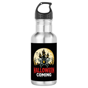 Halloween Coming Dancing Skeletons Haunted Castle  532 Ml Water Bottle