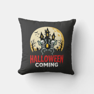 Halloween Coming Dancing Skeletons Haunted Castle  Cushion