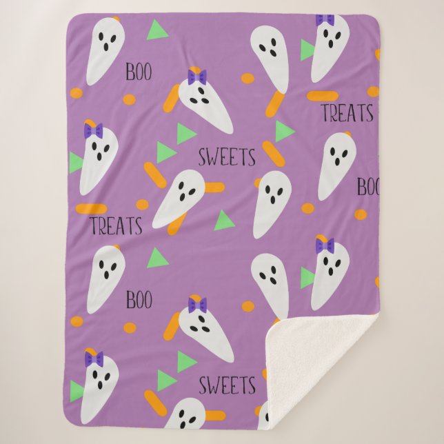 Halloween Confetti Sprinkles Ghost Treats Sherpa Blanket (Front)