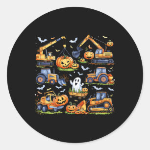 Halloween Construction Vehicle Crane Truck Pumpkin Classic Round Sticker