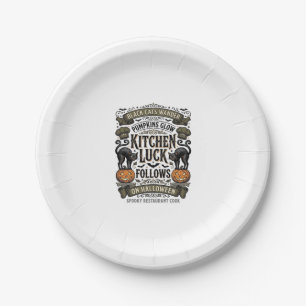 Halloween Cook Shirt Vintage Black Cat Pumpkin Kit Paper Plate