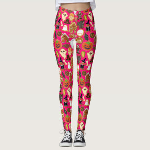 Halloween Cookies Pattern Collection B Pink BG Leggings