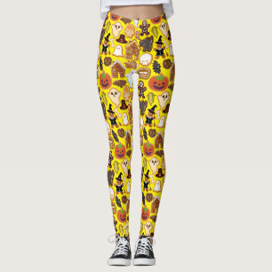 Halloween Cookies Pattern Collection B Yellow BG Leggings