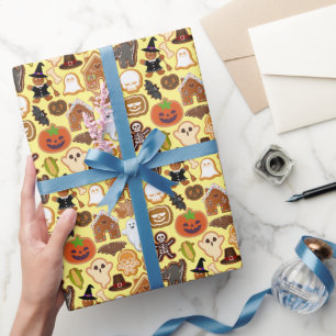 Halloween Cookies Pattern Collection L Yellow BG Wrapping Paper