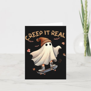 Halloween Cool Ghost Riding Skateboard Kid Girl Card
