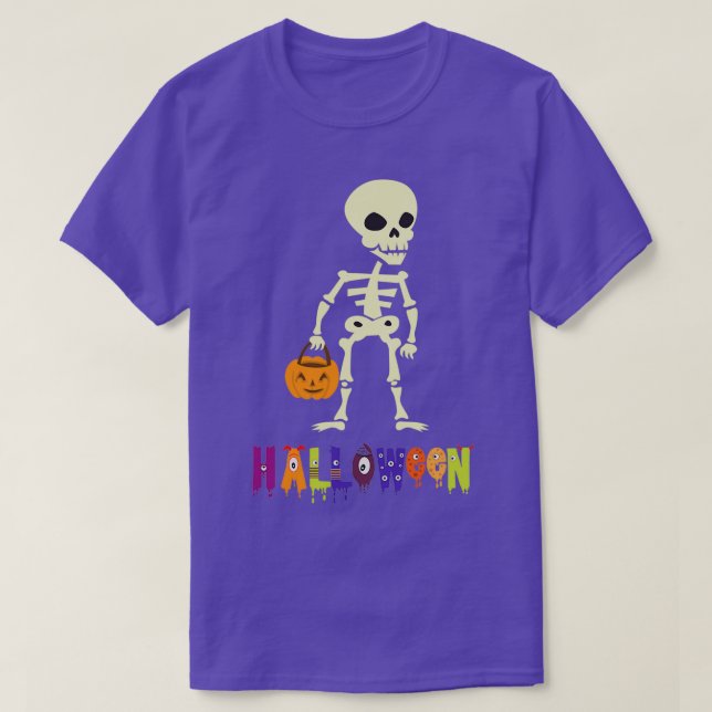 Halloween Cool Skeleton Pumpkin Head Scary Spooky  T-Shirt (Design Front)