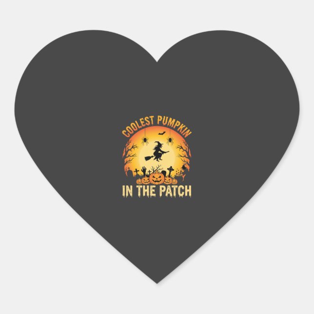 Halloween Coolest Pumpkin in the Patch Witch Desig Heart Sticker (Front)