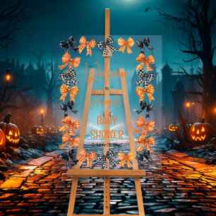 Halloween Coquette Black   Orange Bows Baby Shower Acrylic Sign