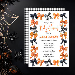 Halloween Coquette Black   Orange Bows Baby Shower Invitation