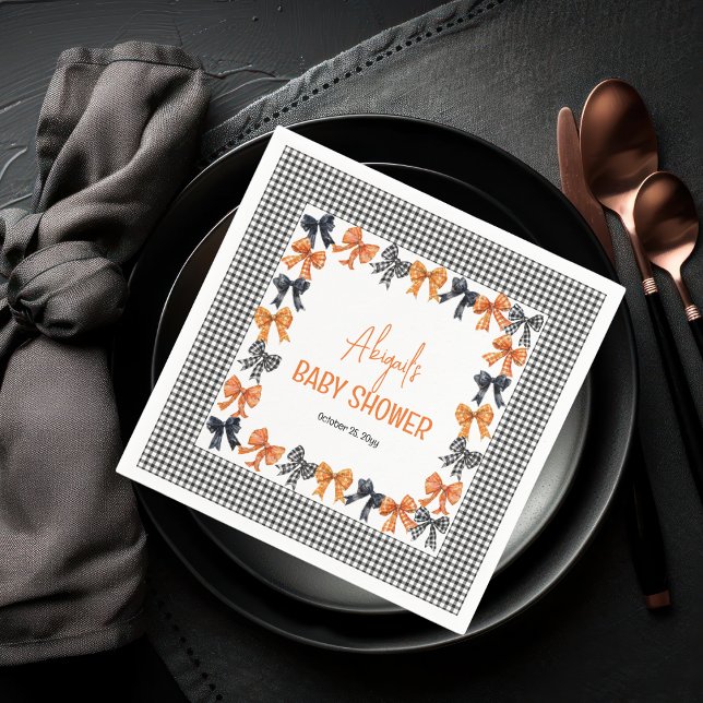 Halloween Coquette Black | Orange Bows Baby Shower Napkin (Halloween Coquette Black | Orange Bows Girl Baby Shower Paper Napkins)