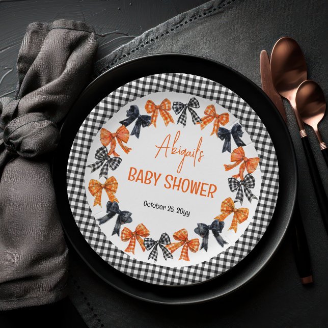 Halloween Coquette Black | Orange Bows Baby Shower Paper Plate (Halloween Coquette Black | Orange Bows Girl Baby Shower Paper Plates)