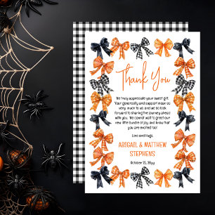 Halloween Coquette Black Orange Bows Baby Shower Thank You Card