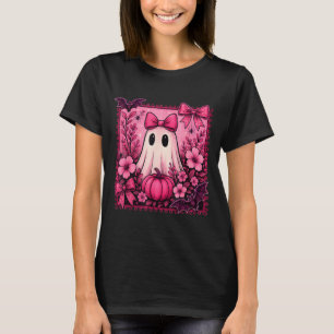 Halloween Coquette Bow Cute Ghost Floral Girl T-Shirt