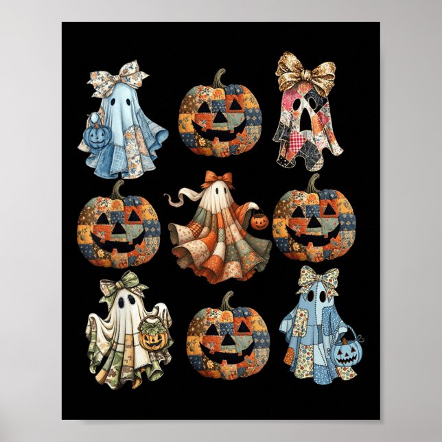 Halloween Coquette Bow Pumpkin Ghost Patchwork Sok Poster (Front)