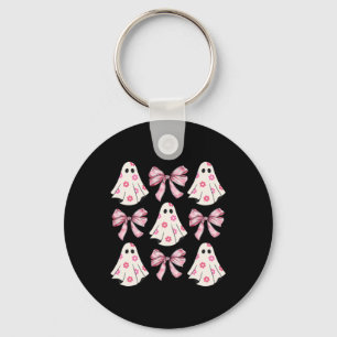 Halloween Coquette Pink Bow Ghost Key Ring
