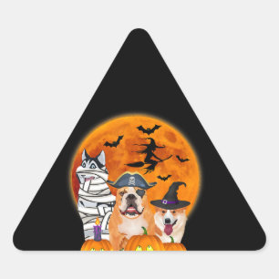 Halloween Corgi Bulldog Husky Pumpkin Witch Funny Triangle Sticker