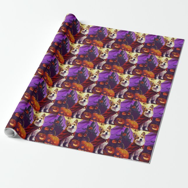 Halloween Corgi Vampire Pumpkins Scary Wrapping Paper (Unrolled)