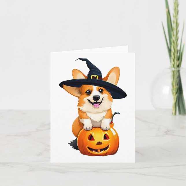 Halloween Corgi Witch Hat  Card (Front)