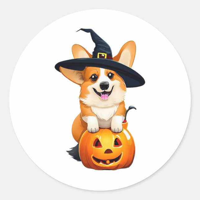 Halloween Corgi Witch Hat  Classic Round Sticker (Front)