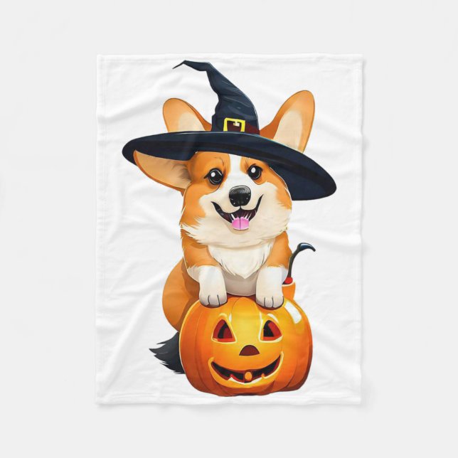 Halloween Corgi Witch Hat  Fleece Blanket (Front)