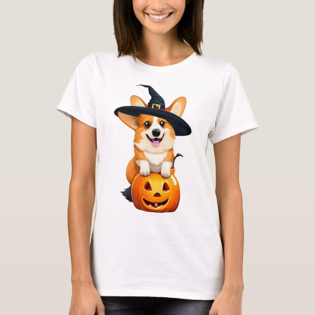 Halloween Corgi Witch Hat  T-Shirt (Front)