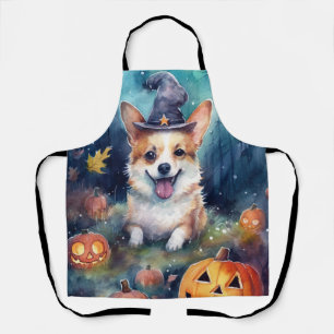 Halloween Corgi With Pumpkins Scary Apron