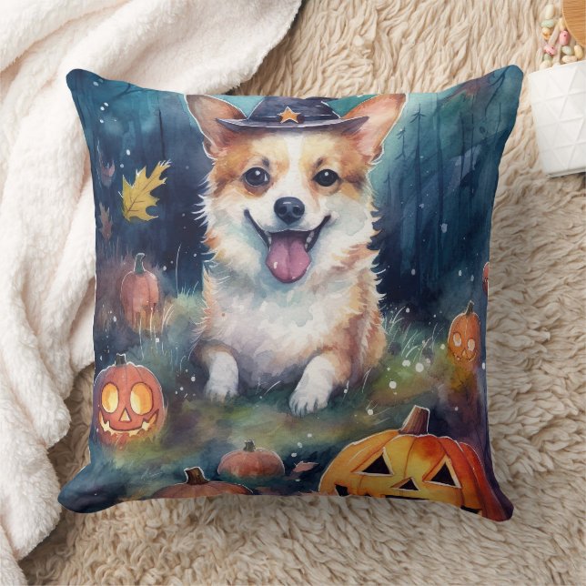 Halloween Corgi With Pumpkins Scary Cushion (Blanket)