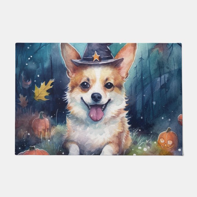 Halloween Corgi With Pumpkins Scary Doormat (Front)