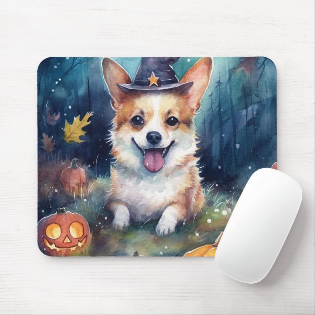 Halloween Corgi With Pumpkins Scary Mouse Pad (With Mouse)