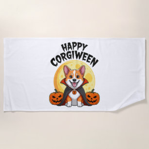 Halloween Corgiween, Spooky Corgi Dog Beach Towel