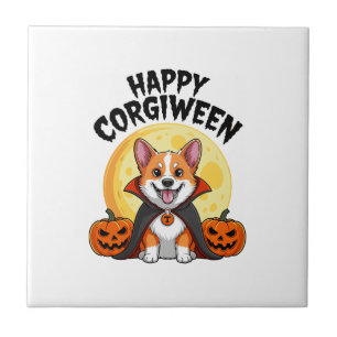 Halloween Corgiween, Spooky Corgi Dog Ceramic Tile