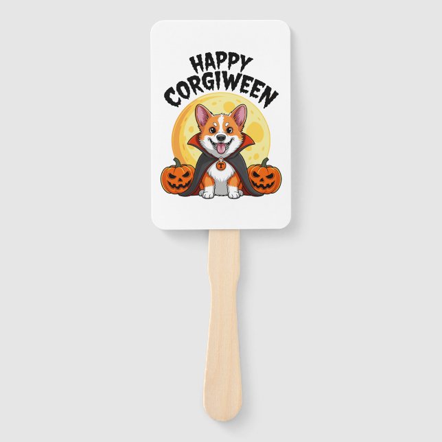 Halloween Corgiween, Spooky Corgi Dog Hand Fan (Front)