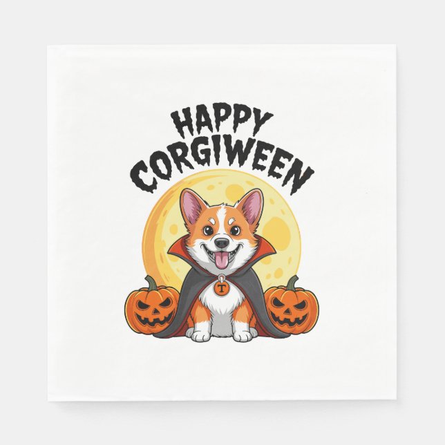 Halloween Corgiween, Spooky Corgi Dog Napkin (Front)