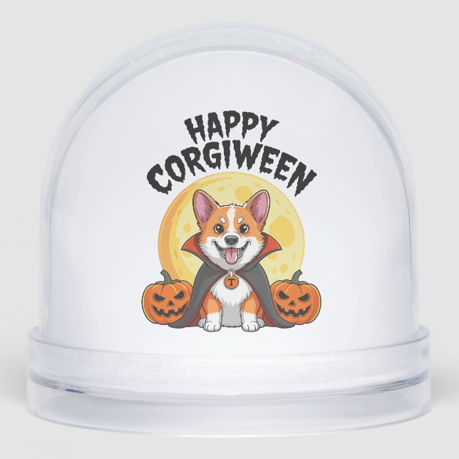 Halloween Corgiween, Spooky Corgi Dog Snowglobe (Front)