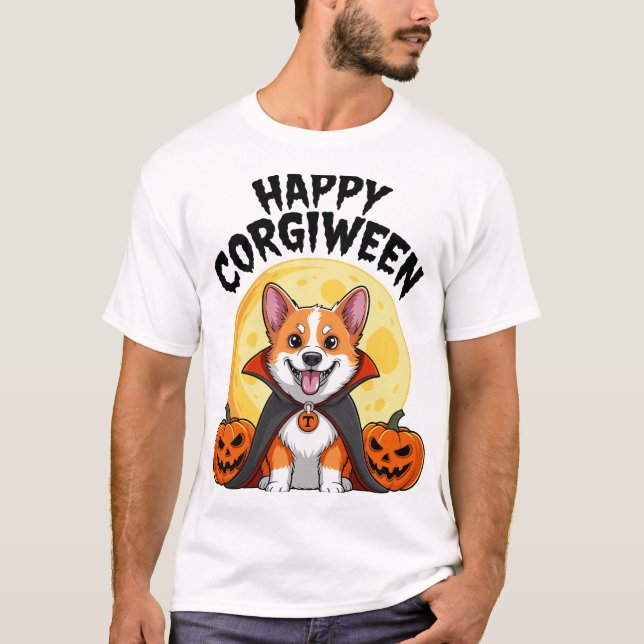 Halloween Corgiween, Spooky Corgi Dog T-Shirt (Front)