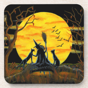 Halloween cork back coasters,witch,black,cats,bats coaster