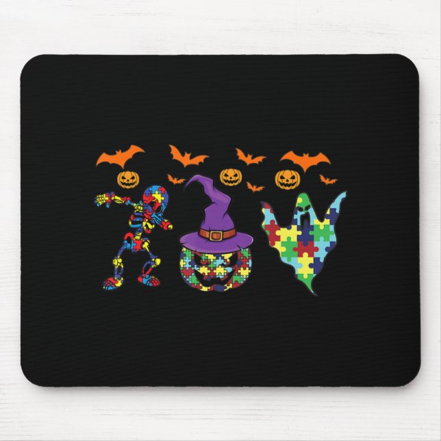 Halloween costume Autism Awareness Pumpkin Witch P Mouse Pad (Front)
