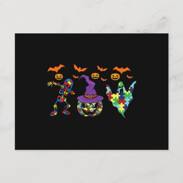Halloween costume Autism Awareness Pumpkin Witch P Postcard (Front)